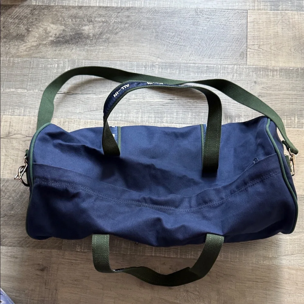 Navy and Green Men's Duffel Bag